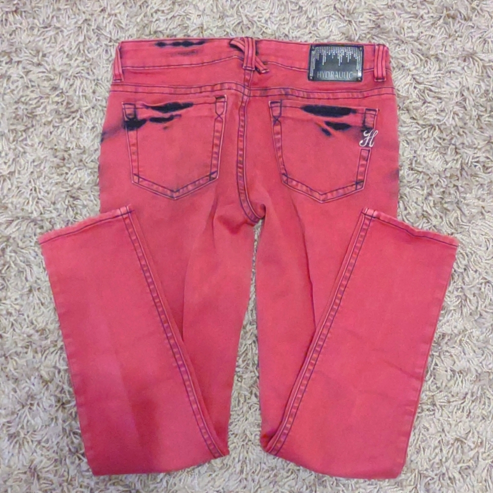 Hydraulic Jeans 11/12 Bailey Super Skinny bold rose color with black accents VGC